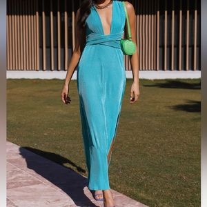 Aqua blue wrap around maxi dress! Super flattering and comfy